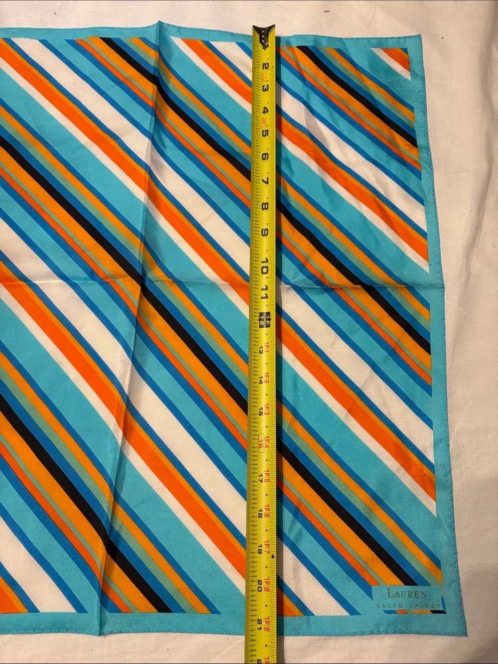 Lauren Ralph Lauren Striped Scarf in Turquoise, Orange & Blue. Quiet Luxury.